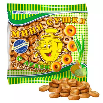 Сушки мини с луком чип-полинки 200г невская сушка