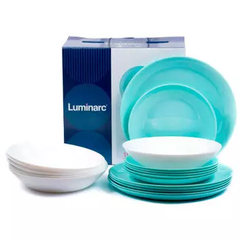 Столовый набор 18пр Luminarc лайт тюркуаз&amp;уайт p5912