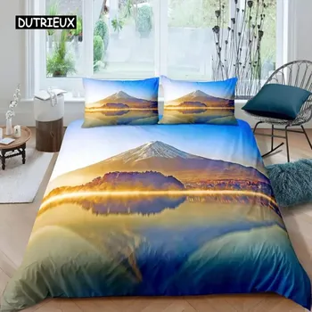 Пододеяльник Mount Fuji, комплект одеяла с изображением озера и гор, комплект постельного белья из микрофибры с изображением природных пейзажей, летний пододеяльник для отдыха EU Single 135x200cm