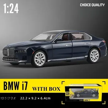 Трендовая симуляция 1:24 BMW I7 G70 Модель легкосплавного автомобиля с коробкой для демонстрации коллекции Миниатюрный автомобиль для дома Декоративные украшения Детские игрушки Мужской автомобиль Подарок красный