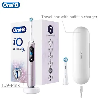Оригинальная электрическая зубная щетка Oral B iO-9 с вибрацией, 7 режимов, 3D отслеживание зубов, Ultimate Clean, магнитный зарядный дорожный чехол, коробка чёрный