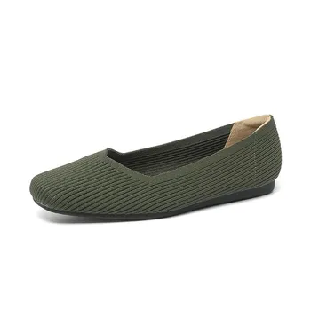 Fashion Whoholl Brand 2024 Women s Woven Soft Bottom Knitted Flats Spring Square-toe Shallow-mouth Plus Size Casual Shoes Size 34~43 34 хаки