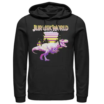 Мужской пуловер с капюшоном Jurassic World неоновый фиолетово-желтый T-Rex Licensed Character, черный