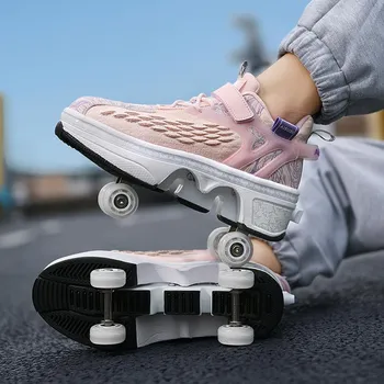 Новые туфли Runaway Shoes Четырехколесные туфли-шкивы для мальчиков и детей Обувь с колесами Обувь для катания на коньках для девочек 33