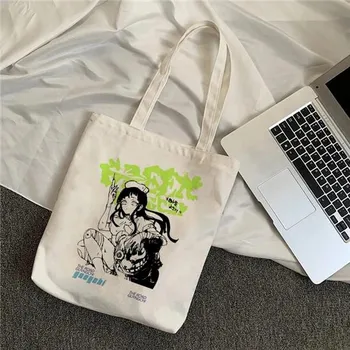 Harajuku аниме графическая женская сумка ткань холст большая сумка женская многоразовая сумка на плечо One size чёрный