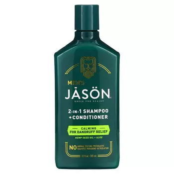 Jason Natural, Для мужчин, шампунь 2 в 1 и кондиционер, от перхоти, масло семян конопли и алоэ, 355 мл (12 жидк. Унций)