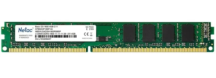 Память DDR3 DIMM 4Gb, 1600MHz, CL11, 1.5V, Netac (NTBSD3P16SP-04)