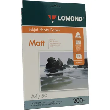 Фотобумага A4 200 г/м матовая, 50 листов, двусторонняя, Lomond 0102033 для струйной печати
