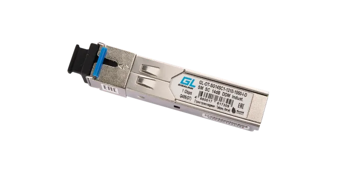 Модуль SFP Nikomax (Gigalink), 20 км, SC, Tx:1310 нм, Rx:1550 нм, 1.25 Гбит/с, SM, одинарный, WDM, DDM (GL-OT-SG14SC1-1310-1550-I-D)