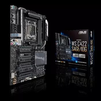 Материнская плата ASUS WS C422 SAGE/10G, 1xSocket2066, iC422, 8xDDR4, 7PCI-Ex16, 2xM.2-PCI-E/SATA, 8SATA3 RAID 0/1/5/10, 7.1-ch, 2x10GLAN, 9xUSB 3.1, SSI CEB, Retail (90SW00J0-M0EAY0)