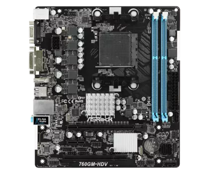 Материнская плата ASRock 760GM-HDV, SocketAM3+, AMD 760G, 2xDDR3, PCI-Ex16, 4SATA2, 7.1-ch, GLAN, VGA, DVI, HDMI, mATX, Retail