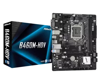 Материнская плата ASRock B460M-HDV, Socket1200, Intel B460, 2xDDR4, PCI-Ex16, 4SATA3, 7.1-ch, GLAN, 8USB 3.2, VGA, DVI, HDMI, mATX, Retail