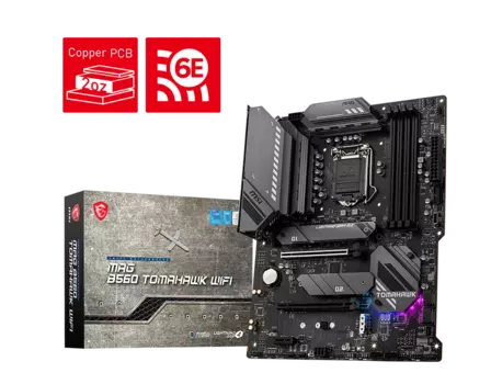 Материнская плата MSI MAG B560 TOMAHAWK WIFI, Socket1200, Intel B560, 4xDDR4, 2PCI-Ex16, 6SATA3, 7.1-ch, 2.5GLAN, 6 USB 3.2, 2 USB Type-C, HDMI, DP, ATX, Retail