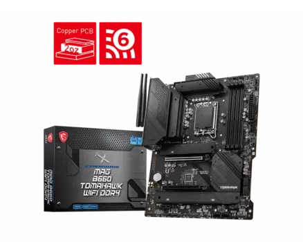 Материнская плата MSI MAG B660 TOMAHAWK WIFI DDR4, Socket1700, Intel B660, 4xDDR4, 2PCI-Ex16, 6SATA3, 7.1-ch, 2.5GLAN, 6 USB 3.2, 2 USB Type-C, HDMI, DP, ATX, Retail