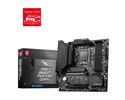 Материнская плата MSI MAG B660M MORTAR DDR4, Socket1700, Intel B660, 4xDDR4, 2PCI-Ex16, 6SATA3, 7.1-ch, 2.5GLAN, 5 USB 3.2, 2 USB Type-C, HDMI, DP, mATX, Retail