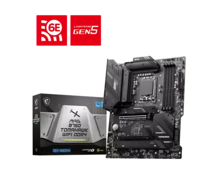 Материнская плата MSI MAG B760 TOMAHAWK WIFI DDR4, Socket1700, Intel B760, 4xDDR4, 2PCI-Ex16, 4SATA3, 7.1-ch, 2.5GLAN, 6 USB 3.2, 2 USB Type-C, HDMI, DP, ATX, Retail