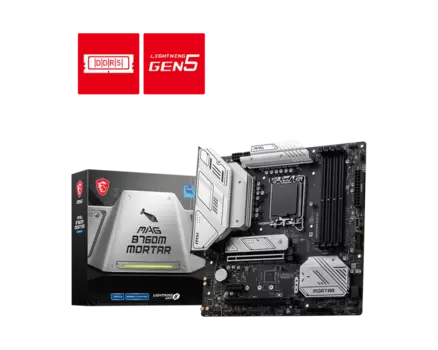Материнская плата MSI MAG B760M MORTAR, Socket1700, Intel B760, 4xDDR5 DIMM, 2PCI-Ex16, 4SATA3, 7.1-ch, 2.5GLAN, 5 USB 3.2, 2 USB Type-C, HDMI, DP, mATX, Retail