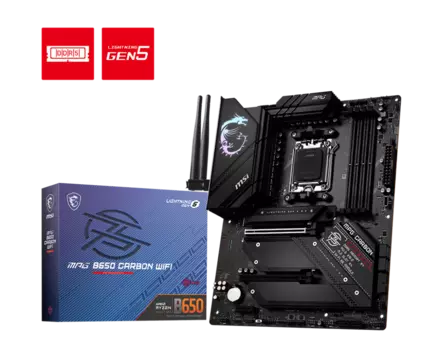 Материнская плата MSI MPG B650 CARBON WIFI, AM5, AMD B650, 4xDDR5 DIMM, 2PCI-Ex16, 6SATA3, 7.1-ch, 2.5GLAN, 9 USB 3.2, 2 USB Type-C, HDMI, DP, ATX, Retail