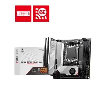 Материнская плата MSI MPG B650I EDGE WIFI, AM5, AMD B650, 2xDDR5 DIMM, PCI-Ex16, 4SATA3, 7.1-ch, 2.5GLAN, 7 USB 3.2, 2 USB Type-C, HDMI, mini-ITX, Retail
