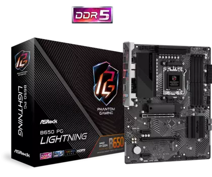 Материнская плата ASRock B650 PG LIGHTNING, AM5, AMD B650, 4xDDR5 DIMM, 2PCI-Ex16, 4SATA3, 7.1-ch, 2.5GLAN, 11 USB 3.2, 2 USB Type-C, HDMI, ATX, Retail