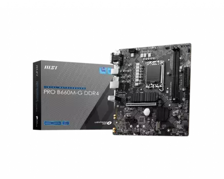 Материнская плата MSI PRO B660M-G DDR4, Socket1700, Intel B660, 2xDDR4, PCI-Ex16, 4SATA3, 7.1-ch, 2.5GLAN, 6 USB 3.2, VGA, HDMI, DP, mATX, Retail