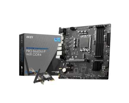 Материнская плата MSI PRO B660M-P WIFI DDR4, Socket1700, Intel B660, 4xDDR4, PCI-Ex16, 4SATA3, 7.1-ch, GLAN, 3 USB 3.2, 2 USB Type-C, VGA, HDMI, DP, mATX, Retail