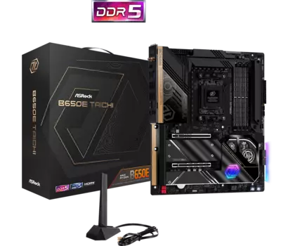 Материнская плата ASRock B650E TAICHI, AM5, AMD B650, 4xDDR5 DIMM, 2PCI-Ex16, 4SATA3, 5.1-ch, 2.5GLAN, 13 USB 3.2, 2 USB Type-C, HDMI, ATX, Retail