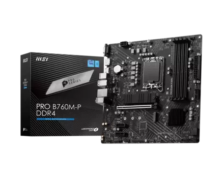 Материнская плата MSI PRO B760M-P DDR4, Socket1700, Intel B760, 4xDDR4, PCI-Ex16, 4SATA3, 7.1-ch, GLAN, 3 USB 3.2, 1 USB Type-C, VGA, HDMI, DP, mATX, Retail