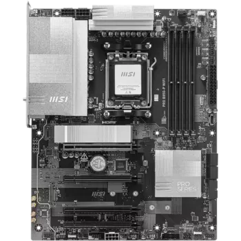 Материнская плата MSI PRO B850-P WIFI, AM5, AMD B850, 4xDDR5 DIMM, 4PCI-Ex16, 4SATA3, 7.1-ch, 5GLAN, 6 USB 3.2, 1 USB Type-C, HDMI, DP, ATX, Retail