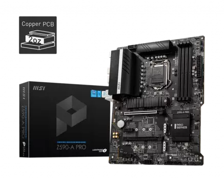 Материнская плата MSI Z590-A PRO, Socket1200, Intel Z590, 4xDDR4, 2PCI-Ex16, 6SATA3, 7.1-ch, 2.5GLAN, 7 USB 3.2, 2 USB Type-C, HDMI, DP, ATX, Retail