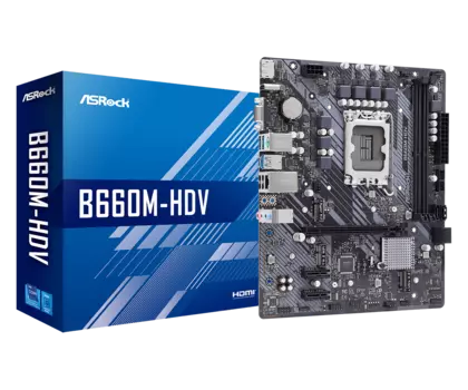 Материнская плата ASRock B660M-HDV, Socket1700, Intel B660, 2xDDR4, PCI-Ex16, 4SATA3, 7.1-ch, GLAN, 5 USB 3.2, 1 USB Type-C, VGA, HDMI, DP, mATX, Retail