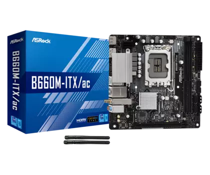 Материнская плата ASRock B660M-ITX/ac, Socket1700, Intel B660, 2xDDR4, PCI-Ex16, 4SATA3, 7.1-ch, GLAN, 4 USB 3.1, 1 USB Type-C, HDMI, DP, mini-ITX, Retail