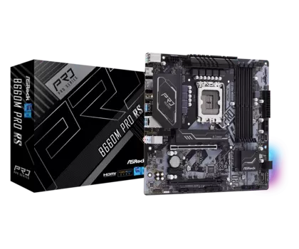 Материнская плата ASRock B660M PRO RS, Socket1700, Intel B660, 4xDDR4, 2PCI-Ex16, 4SATA3, 7.1-ch, GLAN, 6 USB 3.2, 1 USB Type-C, HDMI, DP, mATX, Retail