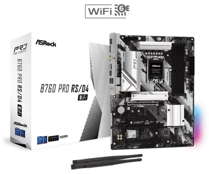 Материнская плата ASRock B760 PRO RS/D4 WIFI, Socket1700, Intel B760, 4xDDR4, 3PCI-Ex16, 4SATA3, 7.1-ch, 2.5GLAN, 7 USB 3.2, 1 USB Type-C, HDMI, DP, ATX, Retail