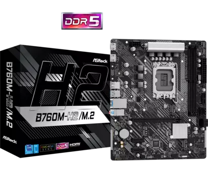 Материнская плата ASRock B760M-H2/M.2, Socket1700, Intel B760, 2xDDR5 DIMM, PCI-Ex16, 4SATA3, 7.1-ch, 2.5GLAN, 6 USB 3.2, HDMI, mATX, Retail