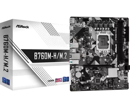 Материнская плата ASRock B760M-H/M.2, Socket1700, Intel B760, 2xDDR5 DIMM, PCI-Ex16, 4SATA3, 7.1-ch, GLAN, 5 USB 3.2, 1 USB Type-C, HDMI, DP, mATX, Retail