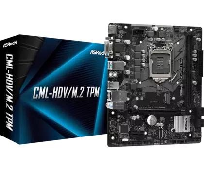 Материнская плата ASRock CML-HDV/M.2 TPM, Socket1200, Intel H310, 2xDDR4, PCI-Ex16, 4SATA3, 7.1-ch, GLAN, 4 USB 3.2, VGA, DVI, HDMI, mATX, Retail