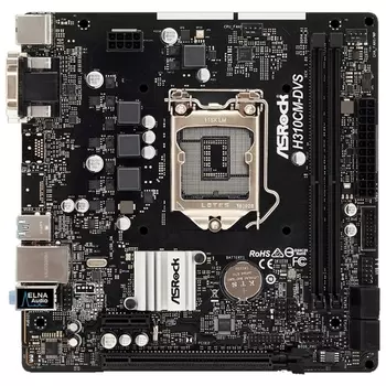 Материнская плата ASRock H310CM-DVS, Socket1151v2, Intel H310, 2xDDR4, PCI-Ex16, 4SATA3, 7.1-ch, GLAN, 4USB 3.1, VGA, DVI, mATX, Retail
