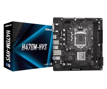 Материнская плата ASRock H470M-HVS, Socket1200, Intel H470, 2xDDR4, PCI-Ex16, 4SATA3, 7.1-ch, GLAN, 4 USB 3.2, VGA, HDMI, mATX, Retail