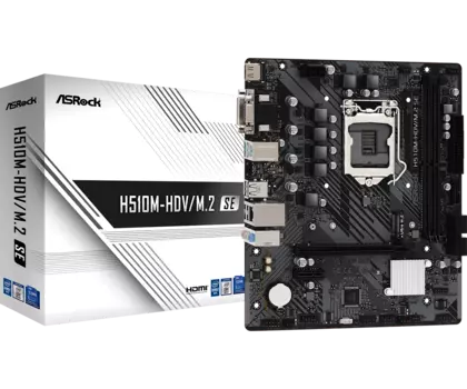 Материнская плата ASRock H510M-HDV/M.2 SE, Socket1200, Intel H470, 2xDDR4, PCI-Ex16, 4SATA3, 7.1-ch, GLAN, 6 USB 3.2, VGA, DVI, HDMI, mATX, Retail