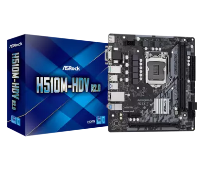 Материнская плата ASRock H510M-HDV R2.0, Socket1200, Intel H510, 2xDDR4, PCI-Ex16, 4SATA3, 7.1-ch, GLAN, 4 USB 3.2, VGA, DVI, HDMI, mATX, Retail