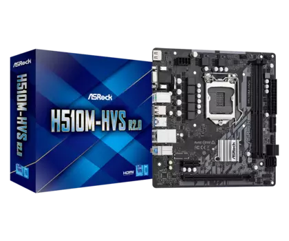 Материнская плата ASRock H510M-HVS R2.0, Socket1200, Intel H510, 2xDDR4, PCI-Ex16, 4SATA3, 7.1-ch, GLAN, 4 USB 3.2, VGA, HDMI, mATX, Retail