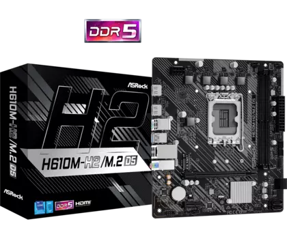 Материнская плата ASRock H610M-H2/M.2 D5, Socket1700, Intel H610, 2xDDR5 DIMM, PCI-Ex16, 4SATA3, 7.1-ch, GLAN, 4 USB 3.2, HDMI, mATX, Retail
