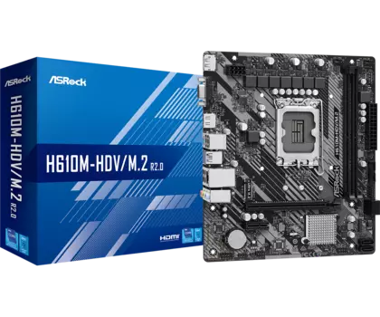 Материнская плата ASRock H610M-HDV/M.2 R2.0, Socket1700, Intel H610, 2xDDR4, PCI-Ex16, 4SATA3, 7.1-ch, GLAN, 4 USB 3.2, VGA, HDMI, DP, mATX, Retail