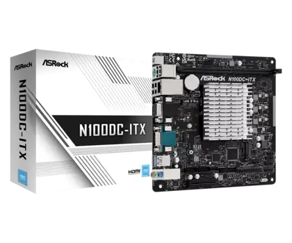 Материнская плата ASRock N100DC-ITX, SoC, Intel N100, 1xDDR4, PCI-Ex16, 2SATA3, 7.1-ch, GLAN, 4 USB 3.2, VGA, HDMI, mini-ITX, Retail