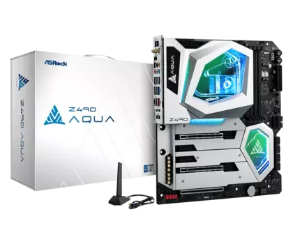 Материнская плата ASRock Z490 AQUA, Socket1200, Intel Z490, 4xDDR4, 3PCI-Ex16, 8SATA3, 7.1-ch, 2.5GLAN, 10GLAN, 11USB 3.2, 4, HDMI, EATX, Retail