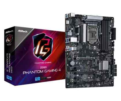 Материнская плата ASRock Z590 PHANTOM GAMING 4, Socket1200, Intel Z590, 4xDDR4, 2PCI-Ex16, 6SATA3, 7.1-ch, GLAN, 7USB 3.2, 2USB Type-C, HDMI, ATX, Retail