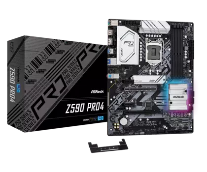 Материнская плата ASRock Z590 PRO4, Socket1200, Intel Z590, 4xDDR4, 2PCI-Ex16, 6SATA3, 7.1-ch, 2.5GLAN, 8USB 3.2, USB Type-C, HDMI, DisplayPort, ATX, Retail