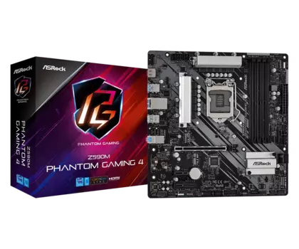 Материнская плата ASRock Z590M PHANTOM GAMING 4, Socket1200, Intel Z590, 4xDDR4, PCI-Ex16, 4SATA3, 7.1-ch, GLAN, 10USB 3.2, HDMI, mATX, Retail