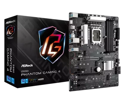Материнская плата ASRock Z690 PHANTOM GAMING 4, Socket1700, Intel Z690, 4xDDR4, 2PCI-Ex16, 4SATA3, 7.1-ch, GLAN, 4 USB 3.0, 1 USB 3.2, 1 USB Type-C, HDMI, ATX, Retail